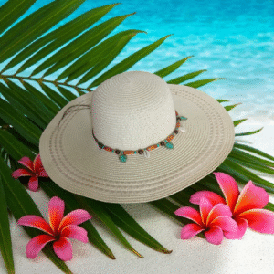 Chapeau Femme de paille "Coquillages" : L'indispensable de vos vacances à Maurice
