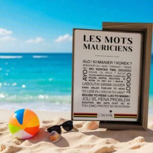 Cadre Bois Mirroir" Les MOTS MAURICIEN" ,Vacances MAURITIUS